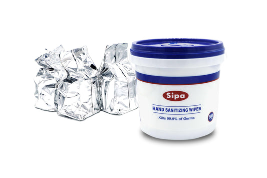 SIPA hand sanitizing wipe bucket, ready for bulk hygiene and quick cleanup.
