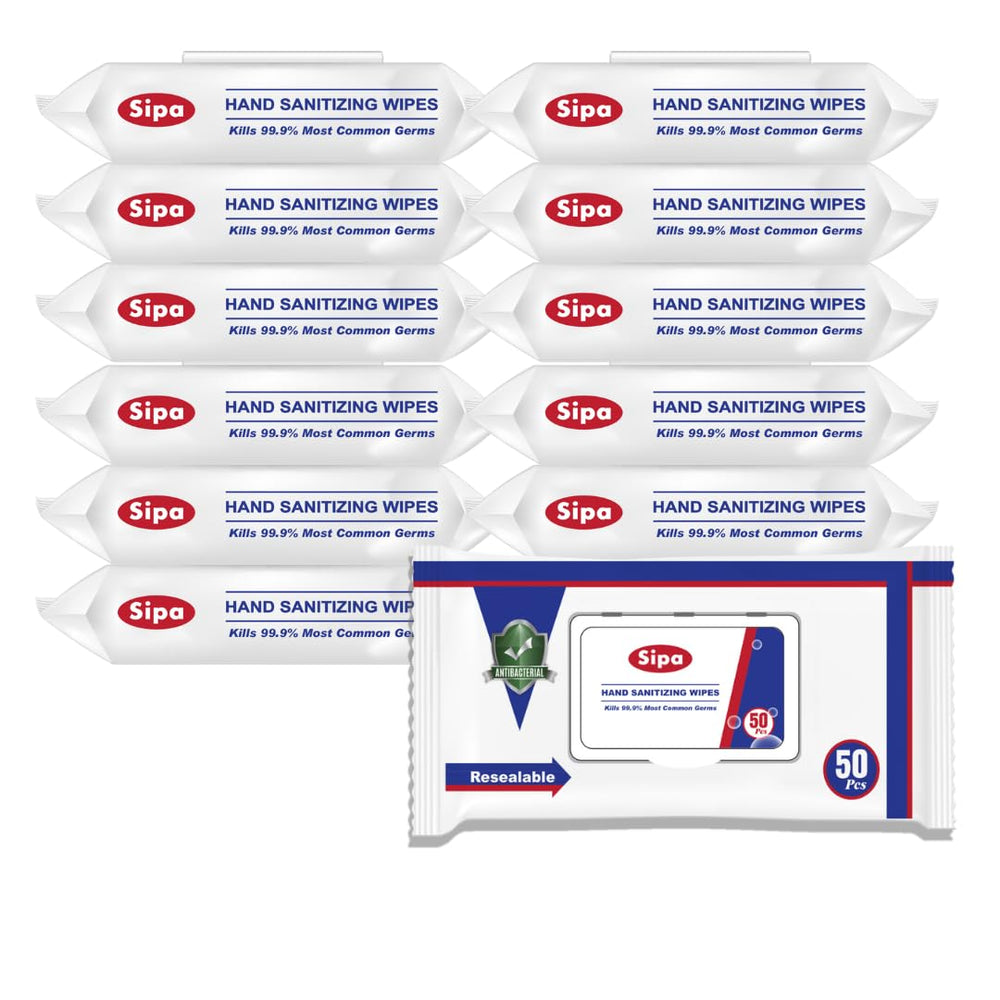 SIPA Hand Sanitizing Wipes bag front view for on-the-go cleansing