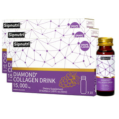 Sipnutri Diamond Collagen bottle closeup showing 15,000mg marine peptides for skin support.