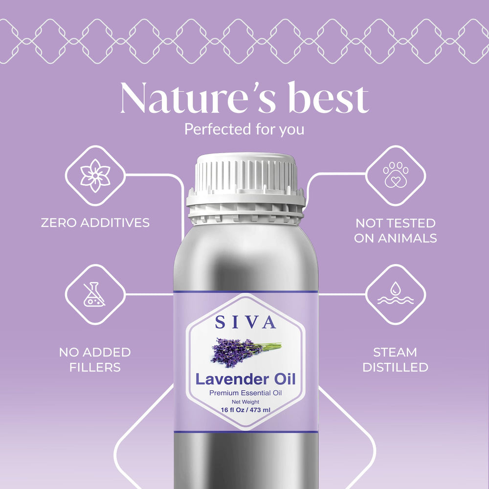 SIVA ORGANICS lavender oil label closeup highlighting purity and source