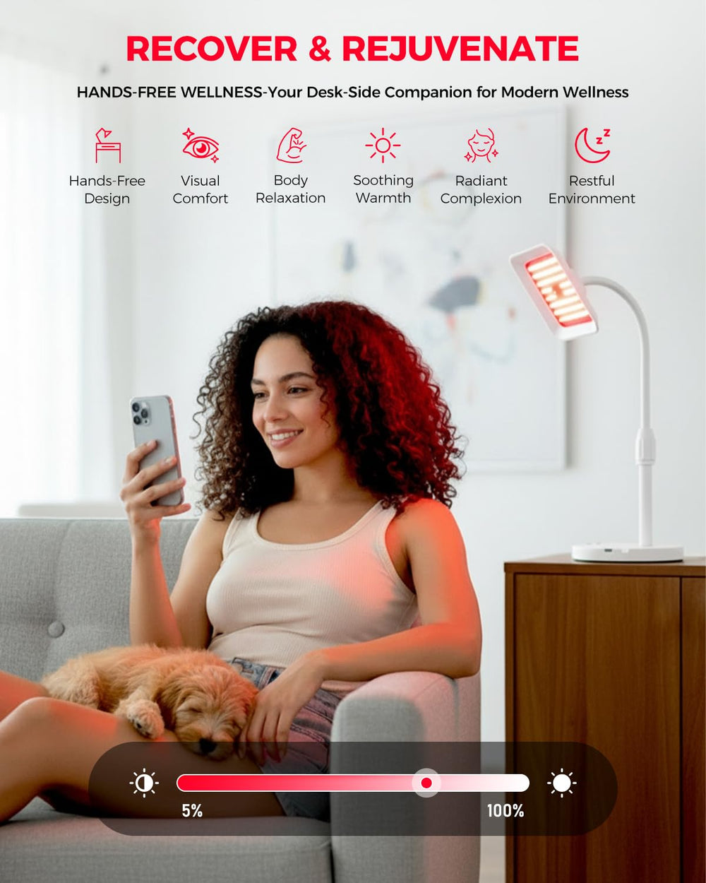 SJZXUV red light therapy lamp compact travel design fits desks and hotel rooms.