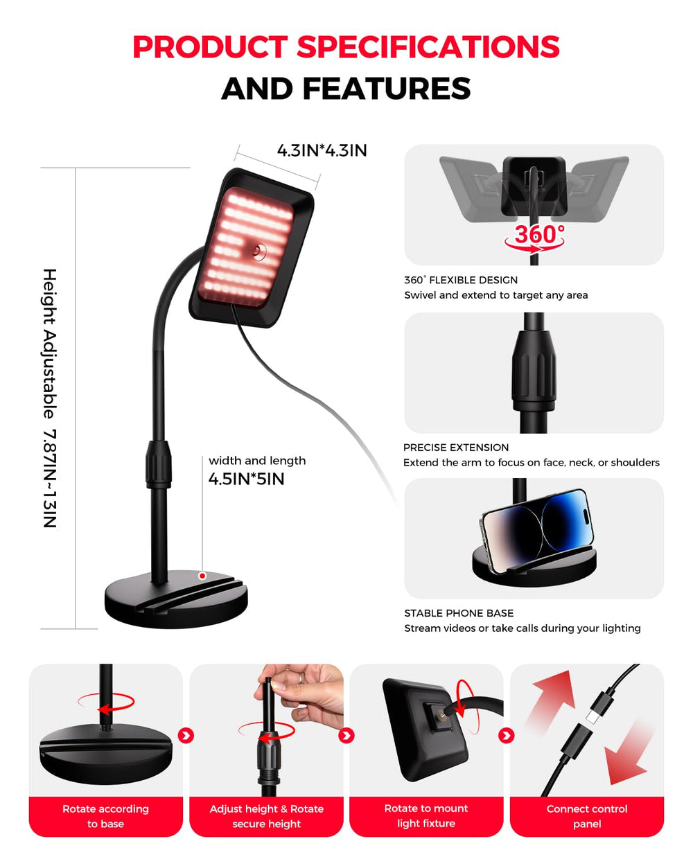 sjzxuv premium design red light therapy lamp for gift-worthy wellness