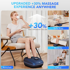 Close-up of heat function on SKG massager warming feet for comfort.