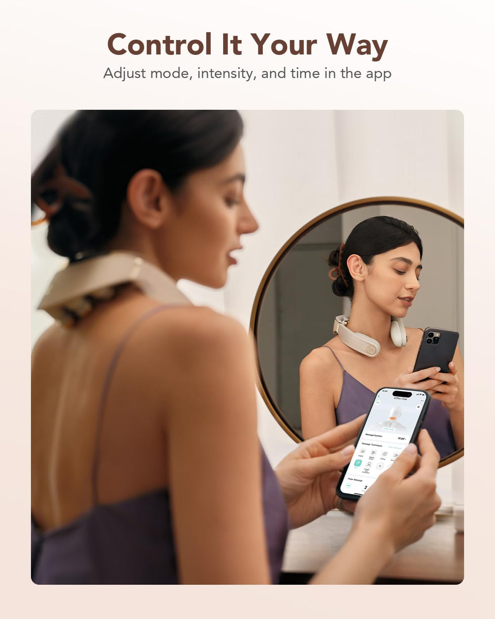SKG neck massager app control for extended modes and easy setup.