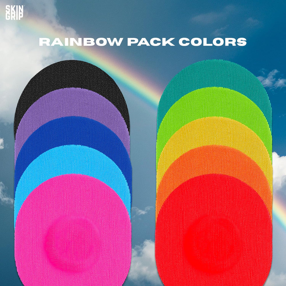 Skin Grip patch packaging shows 20-pack rainbow options for easy color selection