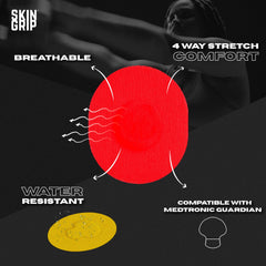 Skin Grip CGM patch pre-cut design enables easy five-piece application