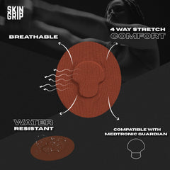 Skin Grip CGM patch demonstrates waterproof, sweatproof adhesive for workouts and showers.
