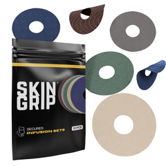 Skin Grip universal patch on skin shows secure CGM attachment