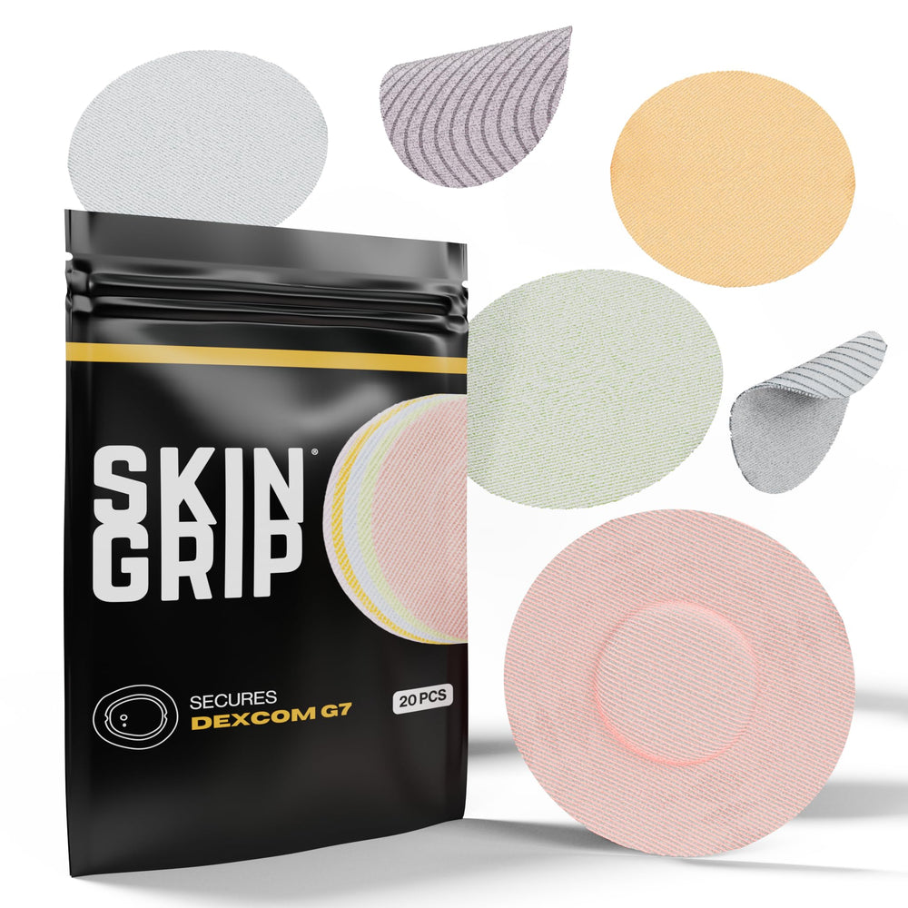 Skin Grip Dexcom G7 patch on skin provides secure all-day wear.