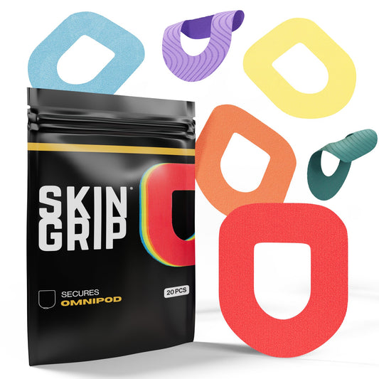 Skin Grip Insulet Omnipod Patch Rainbow Pack securely adheres to skin during daily activities