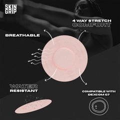 Skin Grip waterproof patch keeps CGM sensor secure in showers and swims.