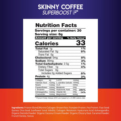 Skinny Coffee SuperBoost Night Collagen Burn ingredients label shown for premium sleep aids