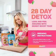 SkinnyBoost packaging showing digestive support benefits and ingredients