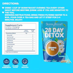 SkinnyBoost Evening Tea 14 bags pack on display for nightly cleanse