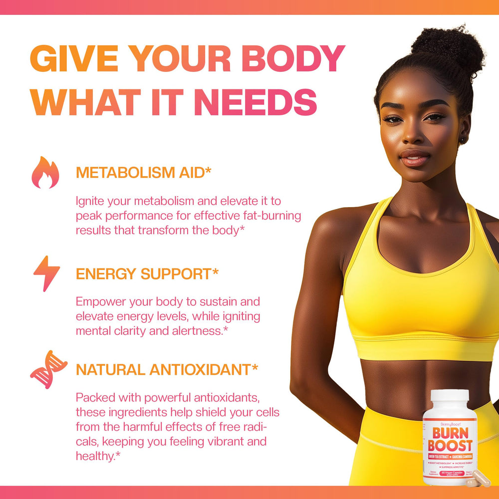 SkinnyBoost gut health image with capsules, supports digestion and regularity.