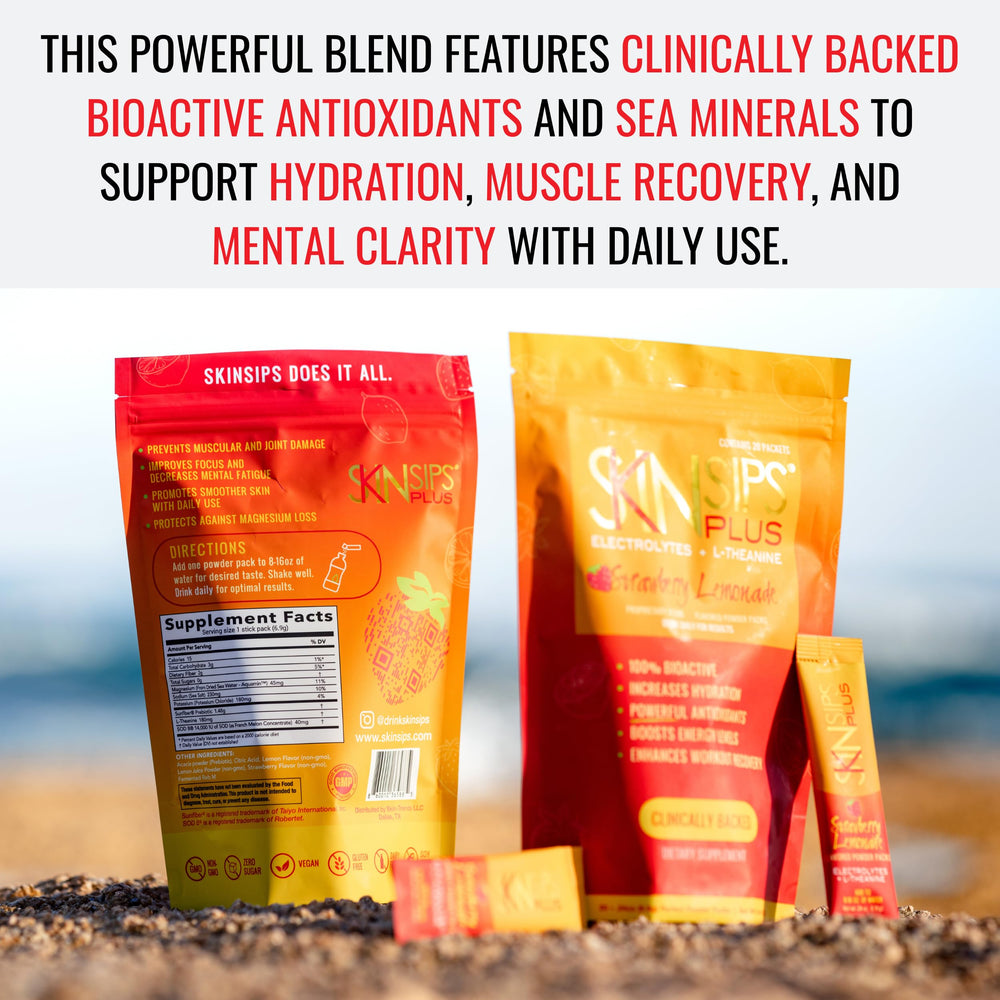 SkinSips Plus Electrolyte ingredients close-up highlighting antioxidants