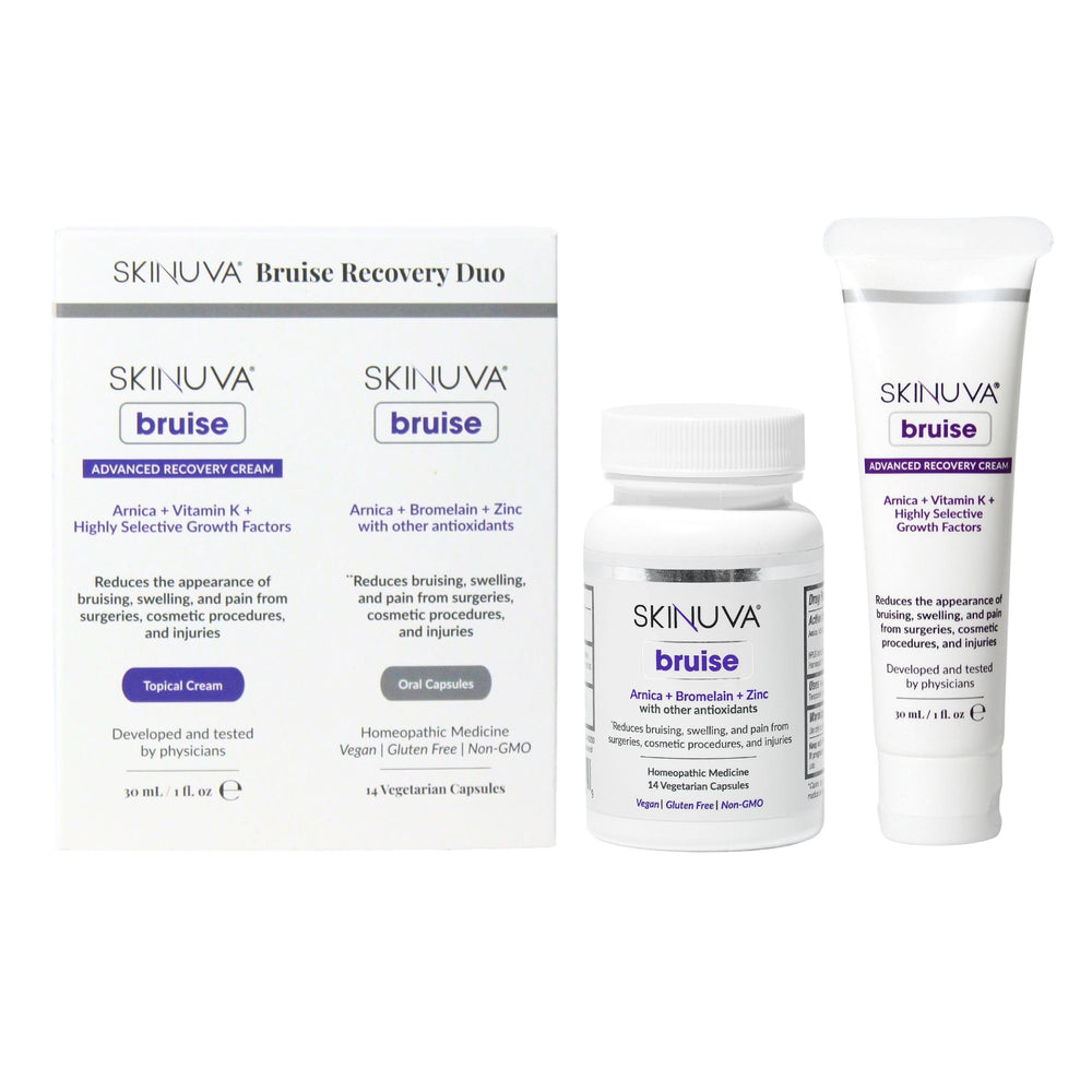 Skinuva bruise supplement bottle for everyday skin appearance support.