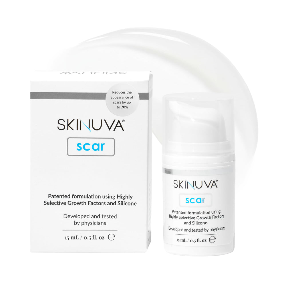 Skinuva next-gen scar cream bottle highlights targeted scar support