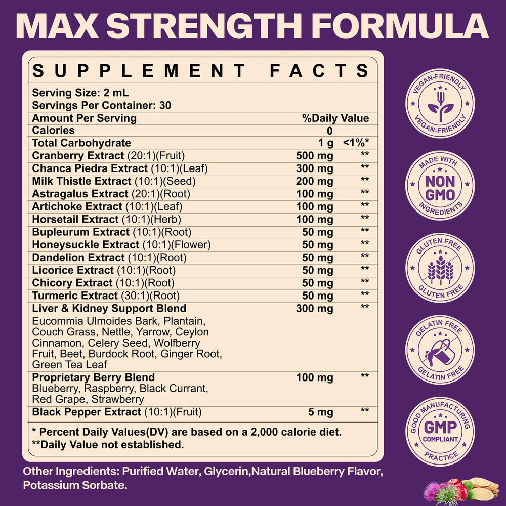 SKLIA blueberry flavor drops poured for convenient daily intake.