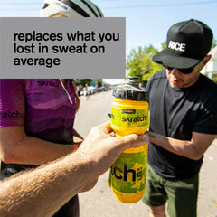 Skratch Labs Unsweetened Hydration no sugar label emphasizes clean electrolyte support.