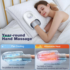 Skrform hand massager heating function demonstrates gentle warmth during relaxation sessions