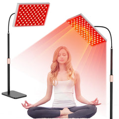 Skylaxy red light therapy panel setup with adjustable stand for easy home use.