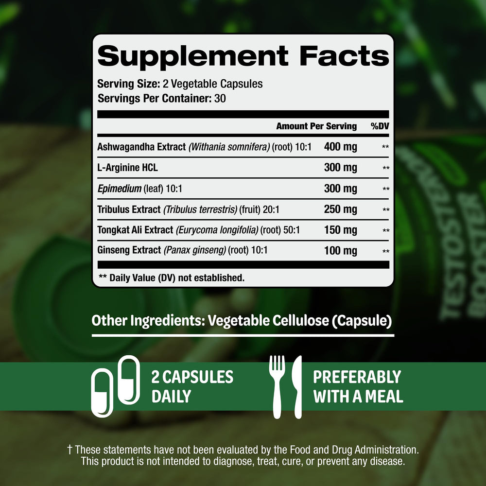 SLADAK NATURALS testosterone booster bottle back detailing ingredients and directions.