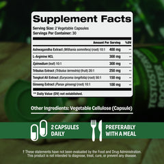 SLADAK NATURALS testosterone booster bottle back detailing ingredients and directions.