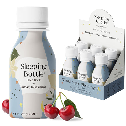 Sleeping Bottle pack shot with cherry flavor bottles ready for daily routines