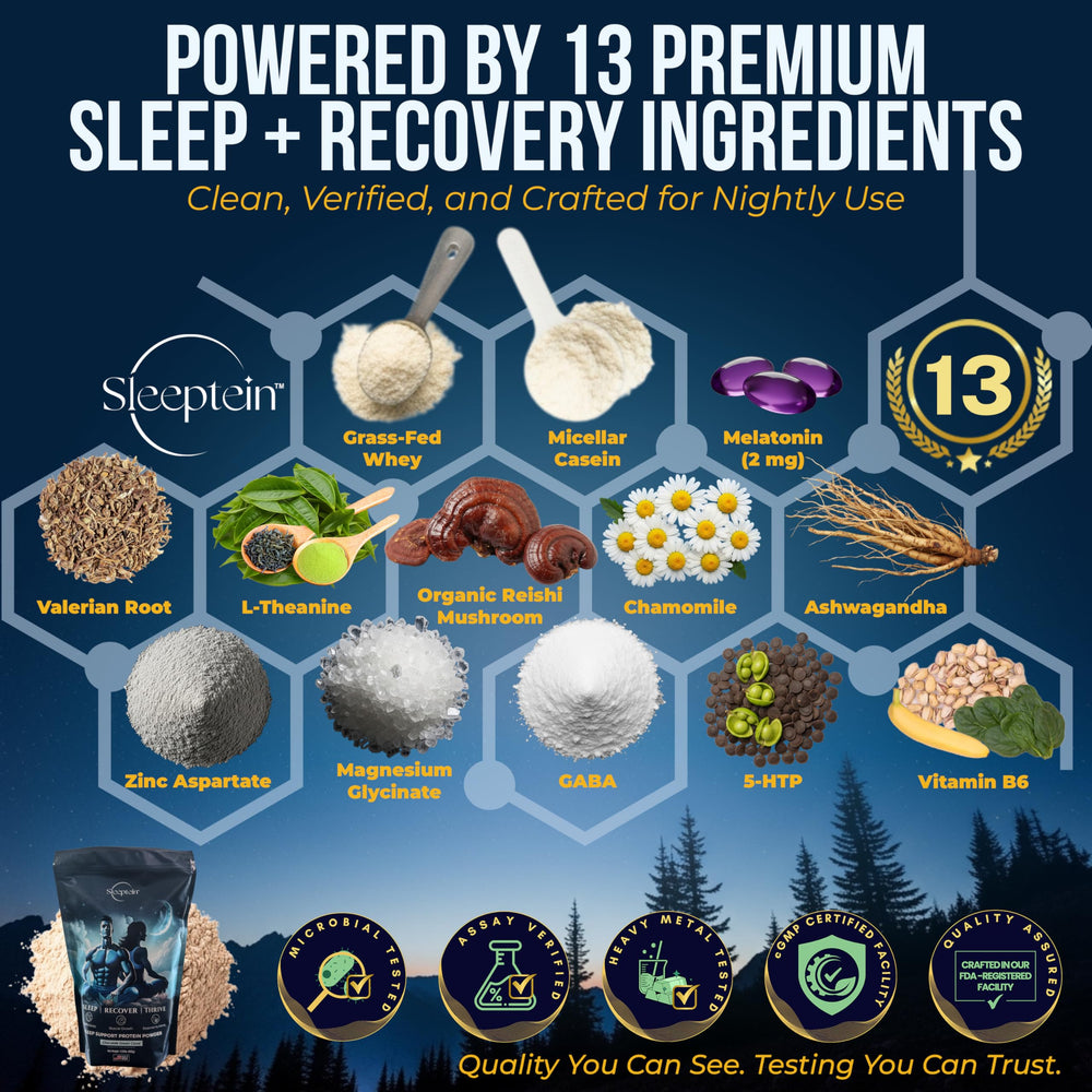 Sleeptein micellar casein and grass-fed whey blend being prepared in a shaker