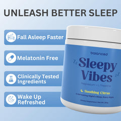 Sleepy Vibes dissolving mix in glass for an easy, sugar-free relaxation beverage.