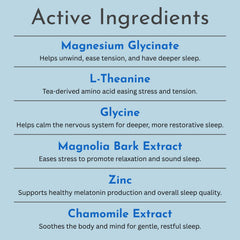 Sleepy Vibes ingredient illustration highlights magnesium, L-theanine, and glycine blend at a glance.