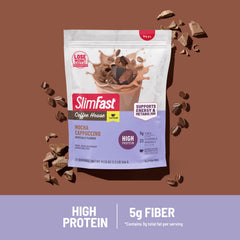 SlimFast High Protein Coffee House Smoothie Vanilla Latte powder; versatile flavor for a protein-rich snack.