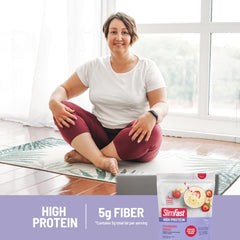 SlimFast High Protein Smoothie Plus Fruit Powder packaging close-up
