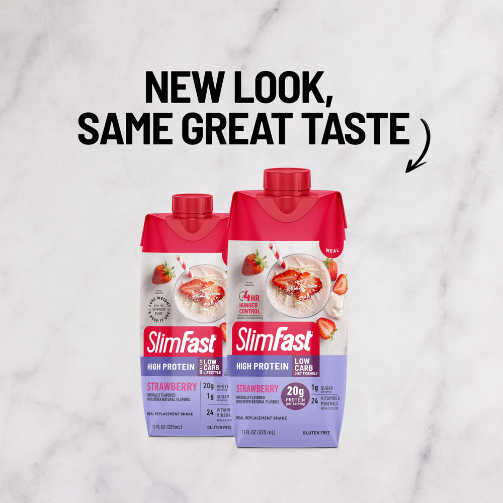 SlimFast bottle pour highlights ready-to-drink protein for quick meals
