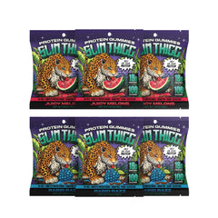 SlimThicc Rabid Razz gummies pack with vibrant texture for post-workout protein snacking.