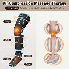 SLOTHMORE leg massager with heat therapy warms calves for relaxation.