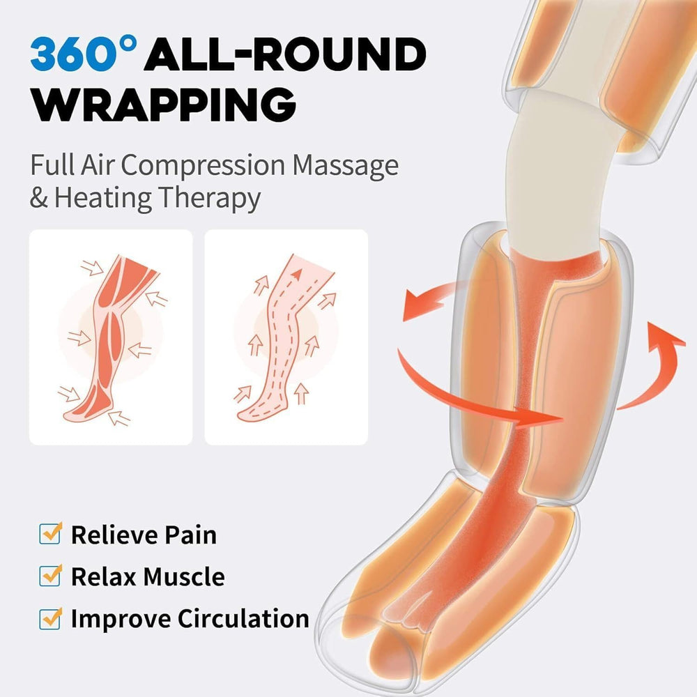 SLOTHMORE leg massager targets knee and thigh with soothing compression.