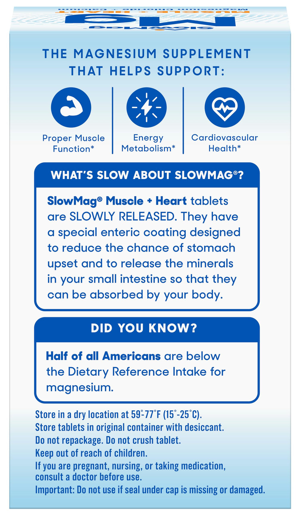 Slow-Mag enteric coating detail indicating stomach-friendly magnesium supplement