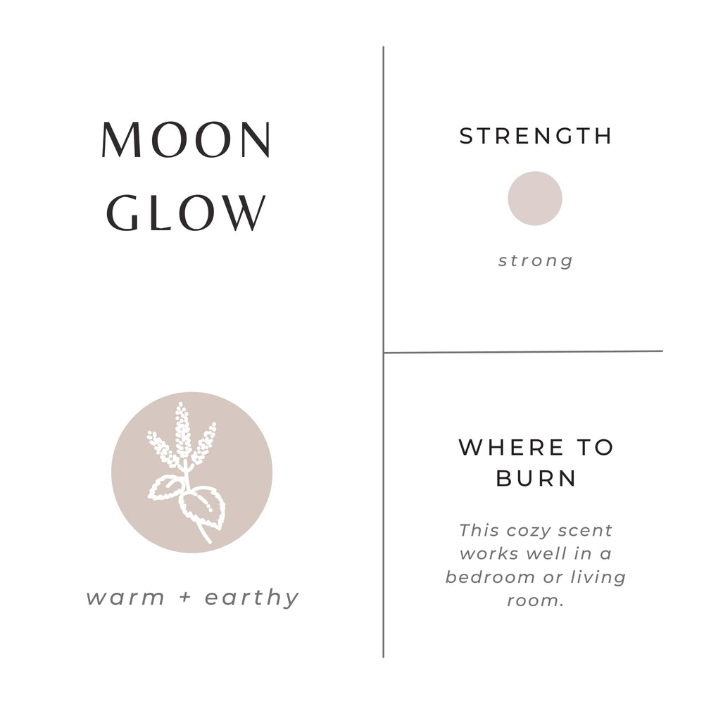 Slow North Moonglow candle label highlights vegan, dye-free formula.