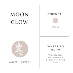 Slow North Moonglow candle label highlights vegan, dye-free formula.