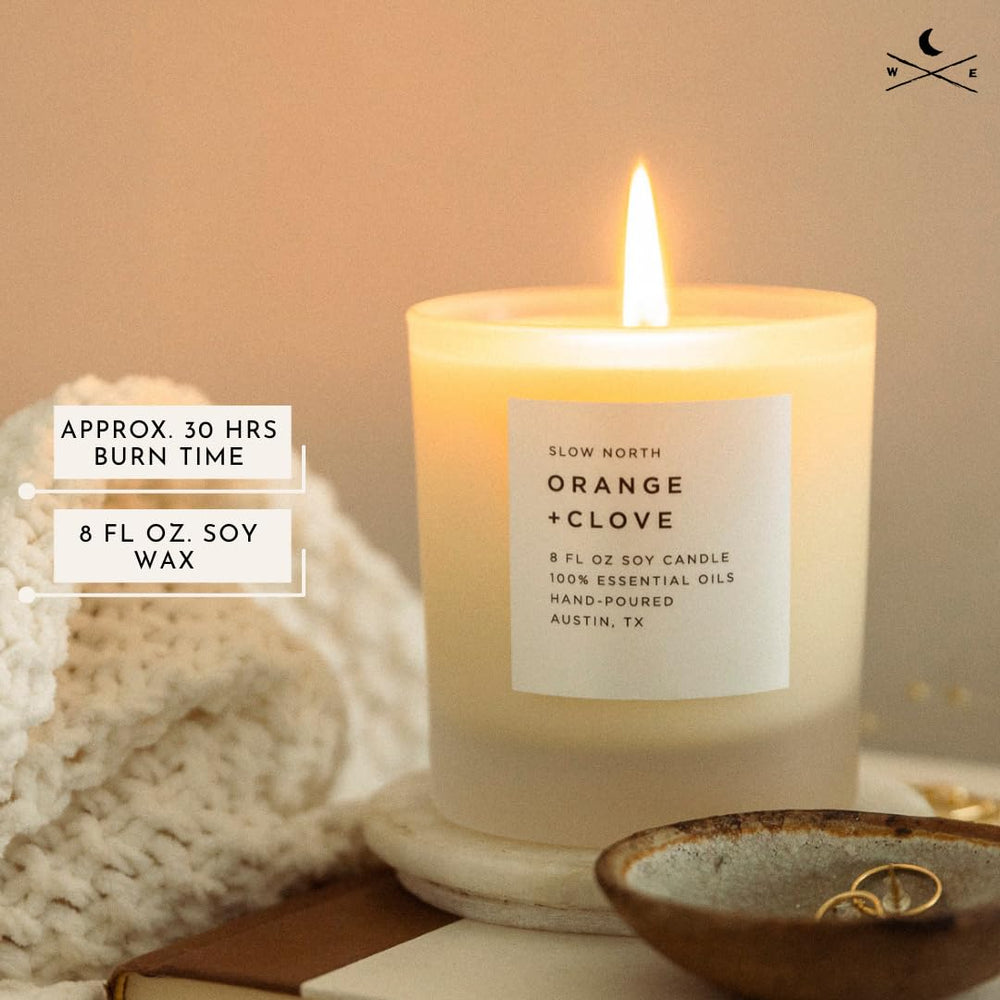 Soy wax closeup highlights pure ingredients and smooth burn from the Slow North candle.