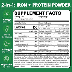 Smart Eats Iron Powder label close-up featuring vegan iron and vitamins.