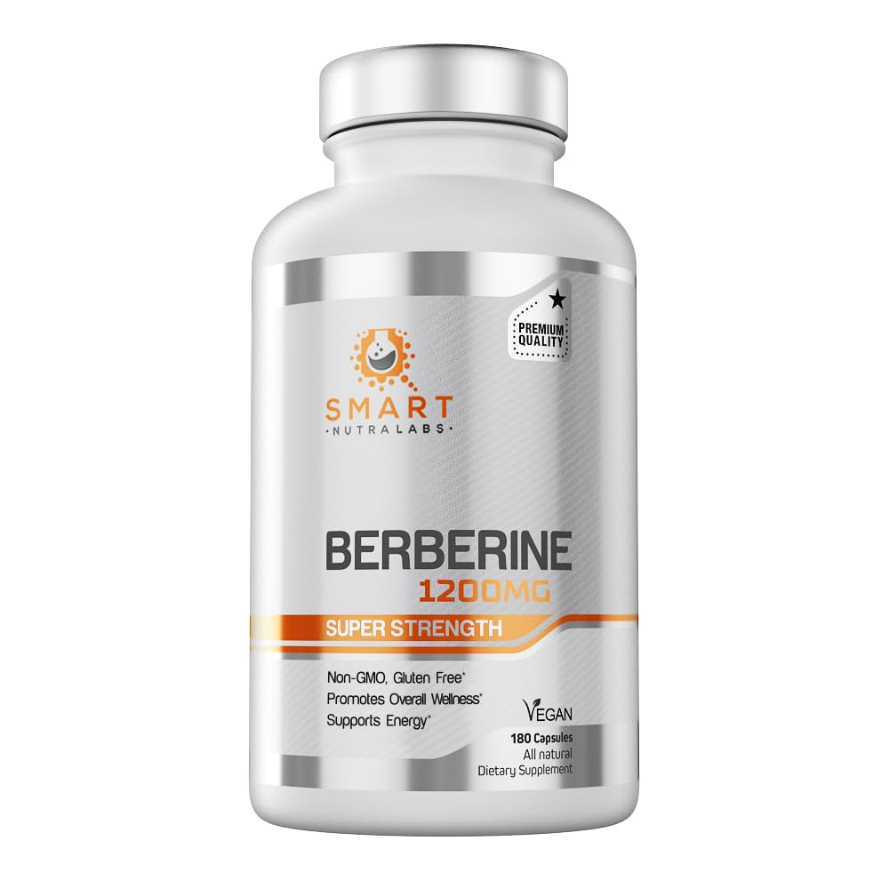 Smart Nutra Labs Berberine HCL capsules close-up; vegan-friendly formula for clean absorption