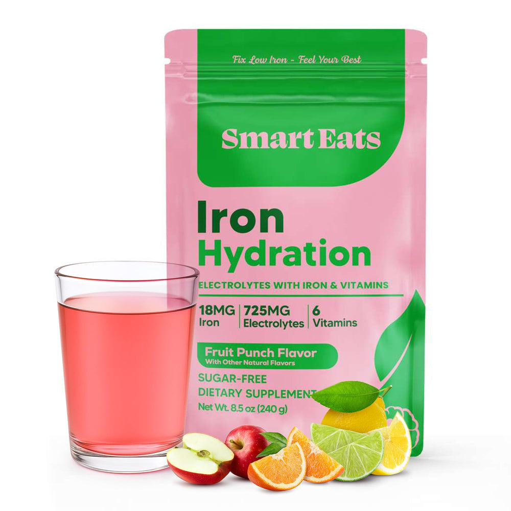Smart Eats iron-electrolyte powder bottle front view highlighting sugar-free formula