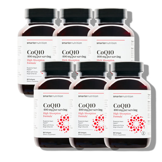 SMARTERNUTRITION CoQ10 softgel bottle with 400 mg for heart health support.