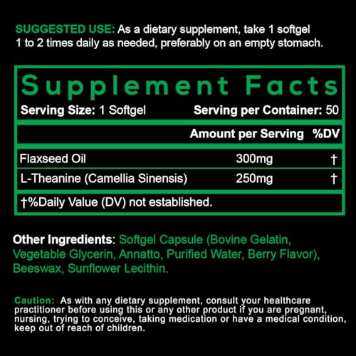 SmarterVitamins L-Theanine softgel close-up for daily balanced focus.