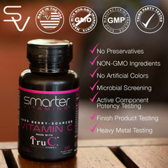 SmarterVitamins vegan capsules emphasizing pure plant-based vitamin C.