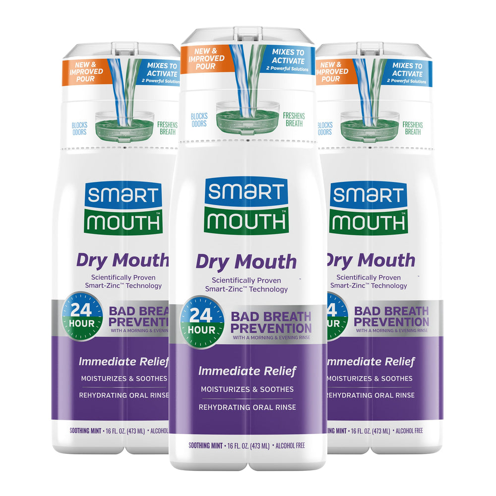 SmartMouth activated dry mouth mouthwash bottle poured for immediate relief
