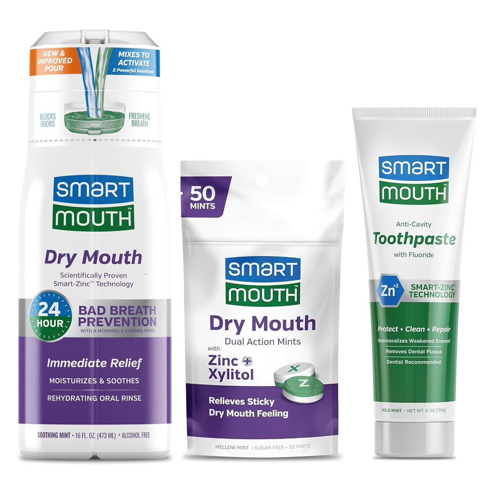 SmartMouth activated mouthwash bottle showing hydrating formula benefits